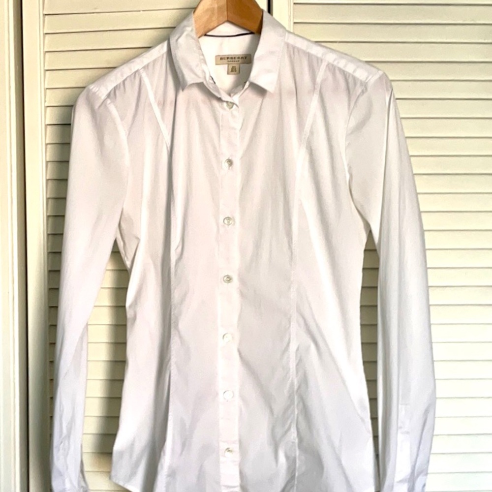 Crisp white Burberry Button down 6